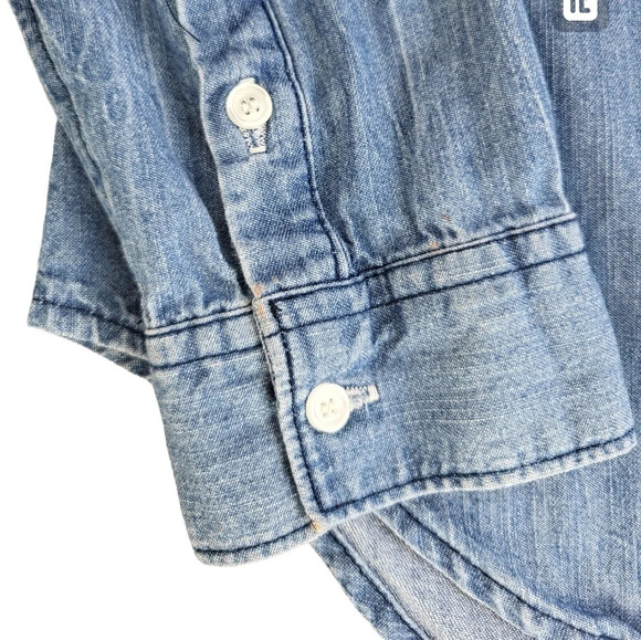 JW Signature Chambray Denim Button-up Top Womens Small Faded Grunge - Picture 5 of 11